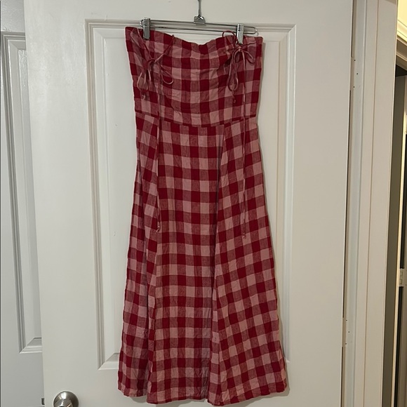 REFORMATION CHRISTEN PLAID PLEAT MIDI DRESS IN CONCHA CHECK - Picture 2 of 2